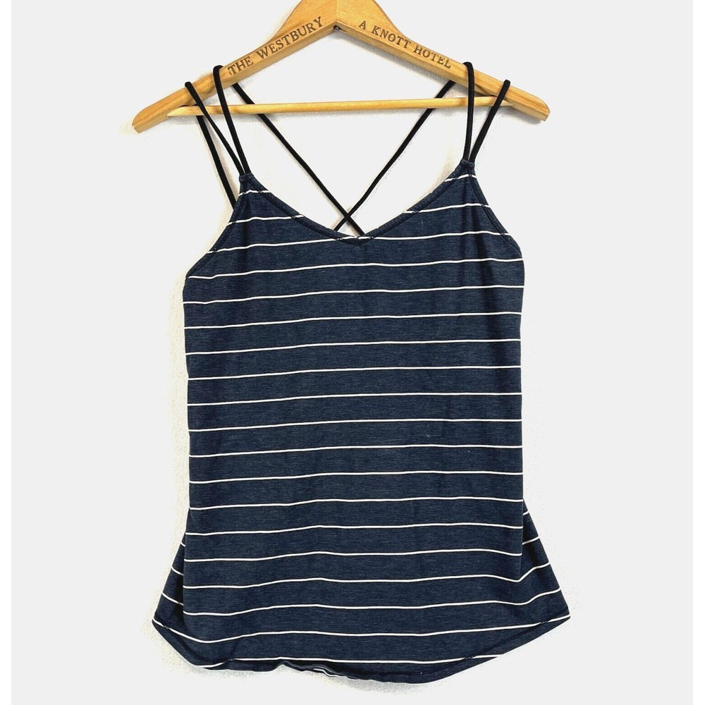 LULULEMON Strappy Inkwell Blue White Stripe Tank Vitasea Relaxed Fit Size 4